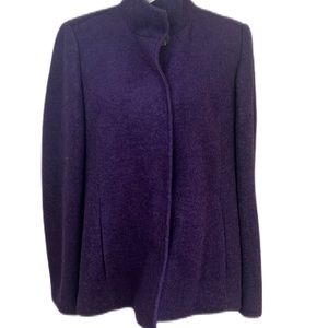 Lands End Fuzzy Wool Blend Purple Snap Front Coat Jacket